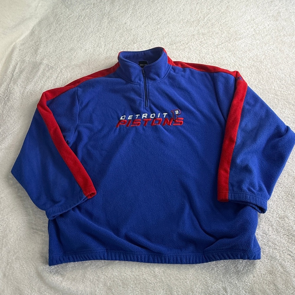 Adidas Detroit Pistons Quarter Zip Fleece Pullover Blue Men's XXL Y2K Basketball